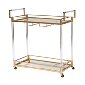 Baxton Studio Savannah Contemporary Glam and Luxe Gold Metal and Glass Wine Cart